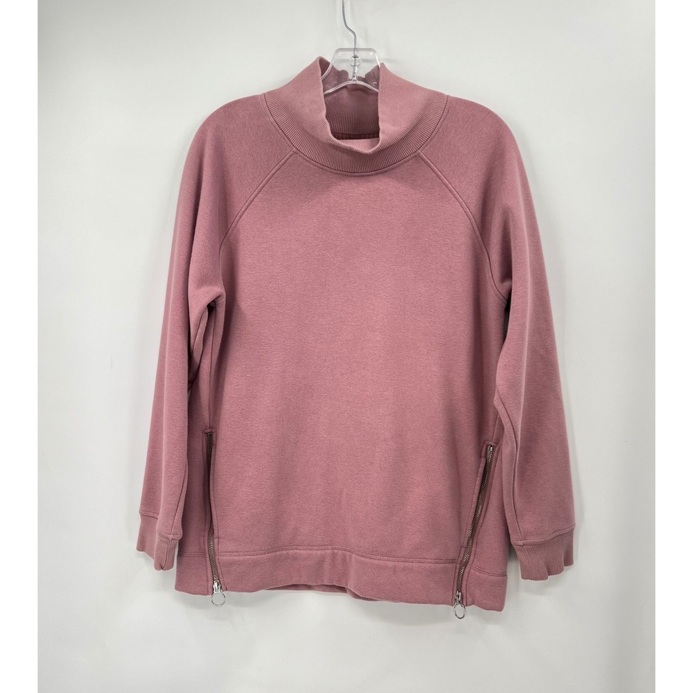 Athleta Rose Pink Mock Neck Zipper Side Sweatshirt Pullover Women's Size M